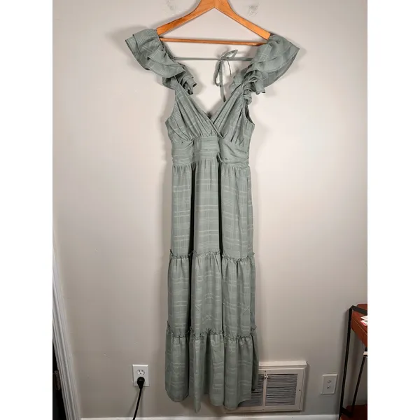 Altar'd State Anna Maxi Dress Womens Small Sage Green Ruffle Tiered DYDW3908PL-E - Image 2