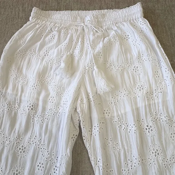 Young Fabulous &‎ Broke Eyelet Joggers Women M White Lined Pull On Boho Beach - Image 3