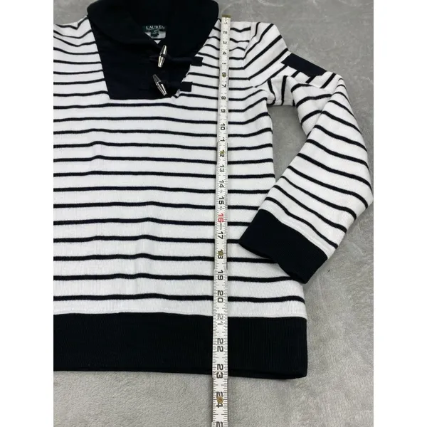 Vtg Lauren Ralph Lauren Polo Sweater Womens Small Black White Striped Toggle - Image 2