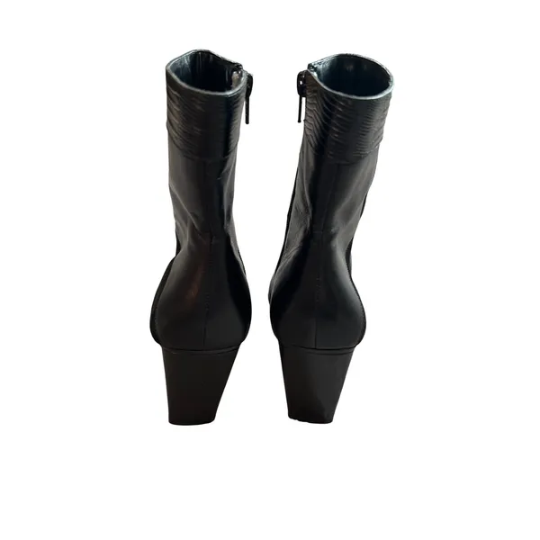 Black Mixed Media Leather Suede Square Toe Block Heel Ankle Boots Size 8M - Image 4