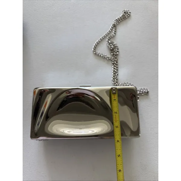 AKIRA Lead The Way Shiny Silver Metal Box Clutch Bag with Chain Strap - Image 5