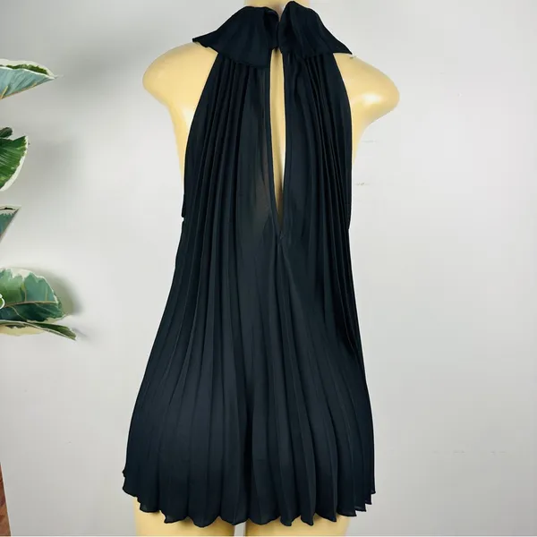 Zara Pleated High Neck Sleeveless Chiffon Top Sz M Black Swing Loose Shirt NWT - Image 6