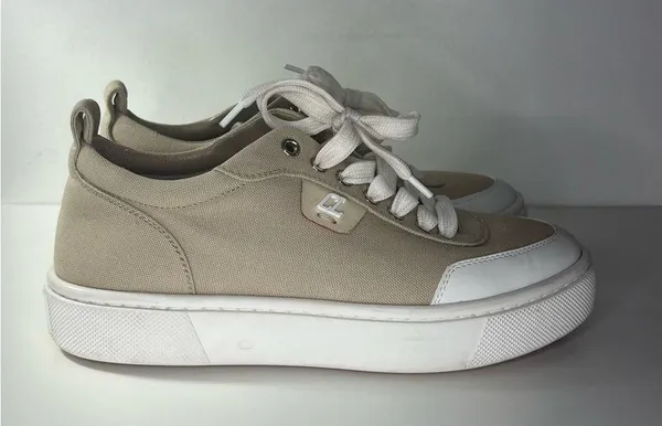 Christian Loubiton Simplerui Flat Beige Bianco Platform Canvas Low Top Sneaker - Image 4