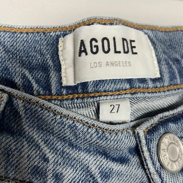 AGOLDE High Rise Straight Leg Distressed Jeans Light Wash Size 27‎ Button Fly - Image 8