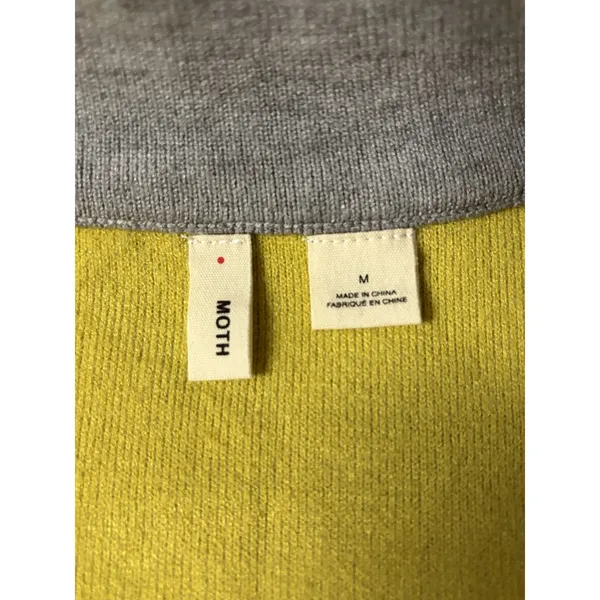 Moth Anthropologie Grey Chartreuse Open Front Knit Jacket Cardigan Medium - Image 6