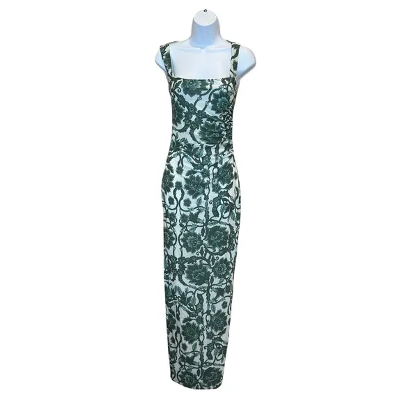 Rumer Green Floral Maxi Slip Dress SMALL Mesh Bodycon Designer Maya $279 NEW - Image 4