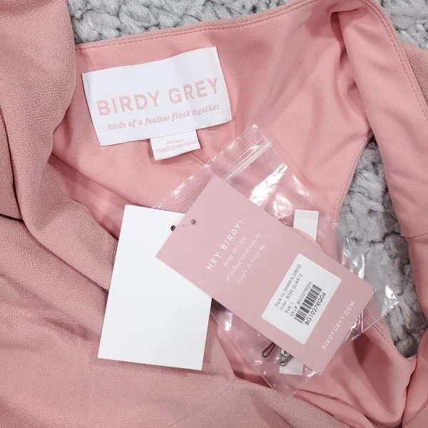 READ Birdy Grey Shamin V-Neck Crepe Bridesmaid Dress Pink Rose Quartz Large Slit - Image 14