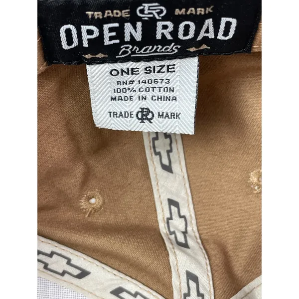 Open Road Chevrolet Unisex Tan Brown Colorblock Embroidered Strapback Hat Cap OS - Image 5