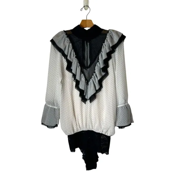 HAH Hot As Hell Bodysuit Women Small Black White Polka Dot Heavy Knecking‎ NWT - Image 3