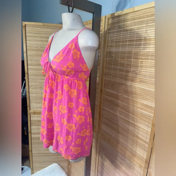 Garage orange pink floral babydoll short dress mini dress adjustable straps S - Image 2