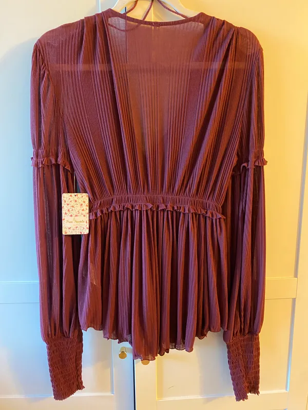 Free People NWOT Purple Sheer Long Sleeve Shirt - Image 2