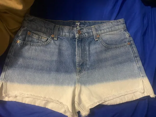 Dip-Dye Denim Cutoff Shorts - Blue & White - Image 5