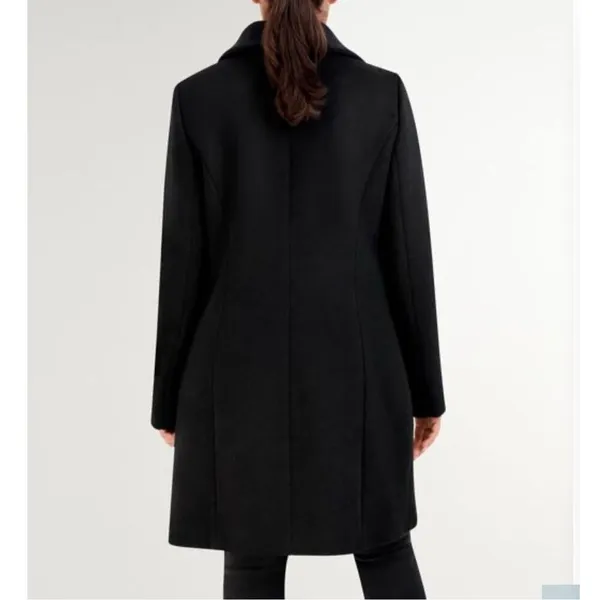 Cole Haan Black Convertible Collar Button Front Wool Cashmere Long Coat Size 4 - Image 2