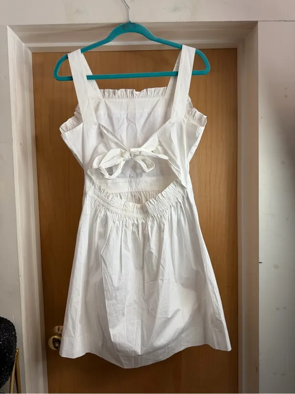 J.Crew Women’s 100% Linen White Ruffle Trim Apron Mini Dress. Size: 6 - Image 4