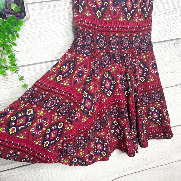 Hollister Bohemian Lace Trim Spaghetti Strap Mini Dress Size Medium Red Blue - Image 6