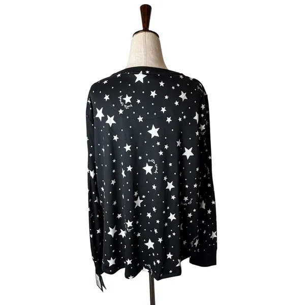 Kate Spade Pajama Top Women Large Black White Star Print NWT Whimsigoth Sleep‎ - Image 3