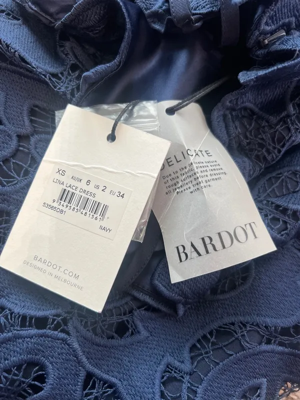 Bardot Women’s Lina Navy Lace Column Shift Square Neck Midi Dress Size 2 NWT - Image 6