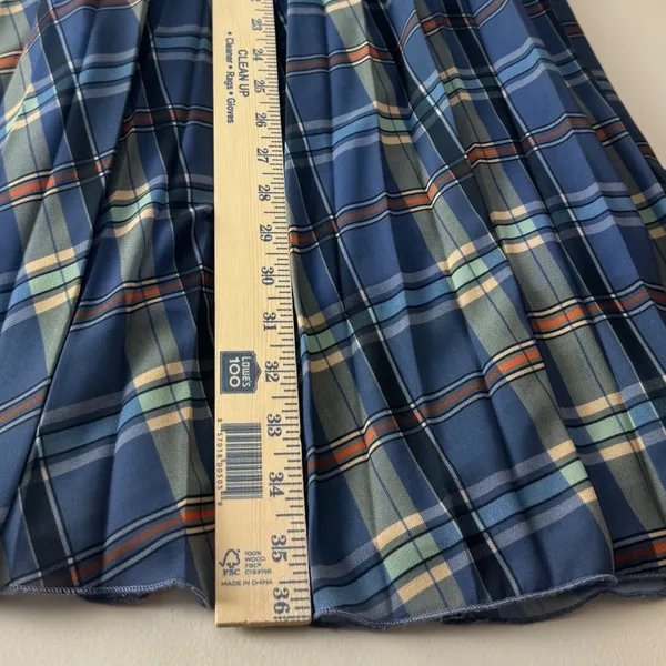 8 BY YOOX Blue Plaid Pleated Maxi Skirt Made in Italy Size IT 44‎ US 8 Picnic - Image 9