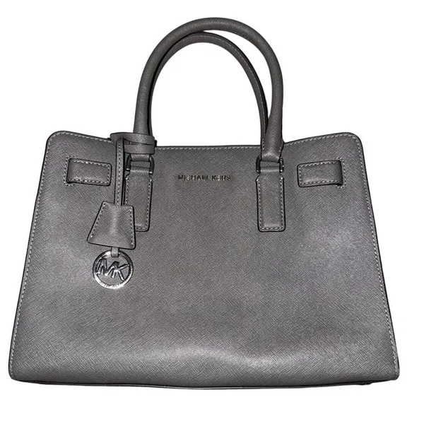 MICHAEL KORS Dillon Saffiano Leather Satchel EUC Crossbody Handbag Gray - Image 9