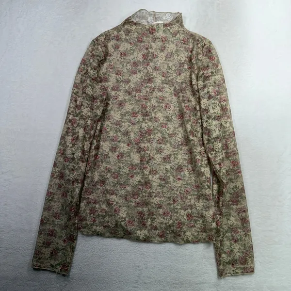 Newline Large Lace Mock Neck Top Floral Mesh Long Sleeve NT12220 Rose Print - Image 2