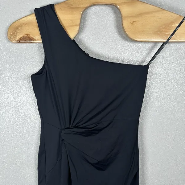 Bardot One Shoulder Bodycon Midi Dress Womens Size 8/Medium Black Slit Cocktail - Image 2