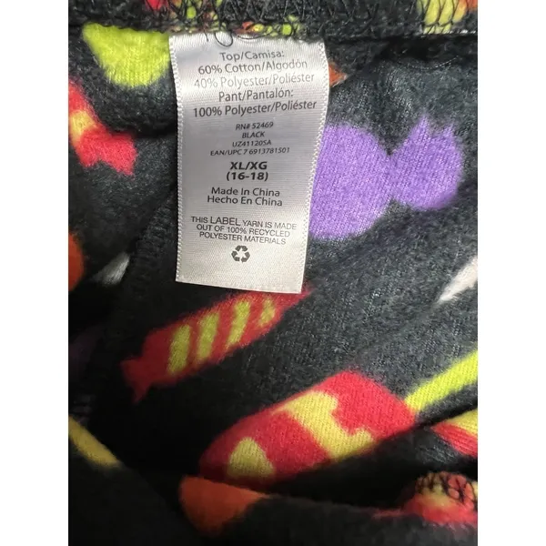 Halloween Candy Fleece Pajama Jogger Pants Black XL 16-18 Pumpkins Candy Corn - Image 6