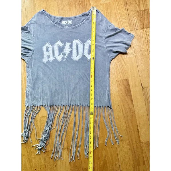 AC/DC Women's Short Sleeve Cropped T-shirt Grey Band Tee Fringe Size XL - Image 7