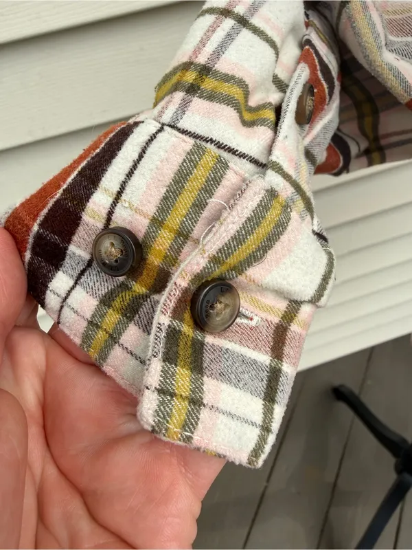 L.L. Bean | Plaid Button-Down Shirt - Cream, Rust & Olive Stripe size small - Image 5
