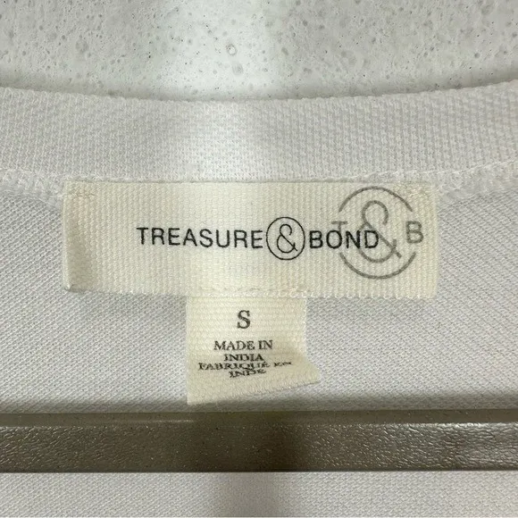Treasure and Bond White Deep V Peplum Button Detail Cotton Blouse Size Small - Image 2