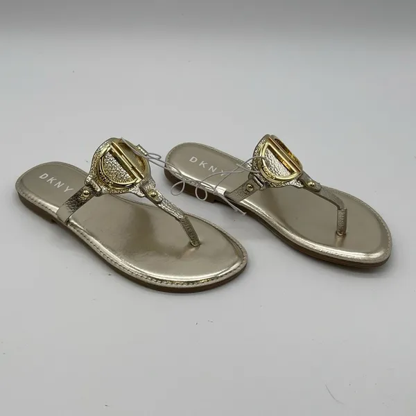 NWOT DKNY Flat Sandals Women's Size 6 Metallic Gold Flip Flop Thong New Slip‎ On - Image 4