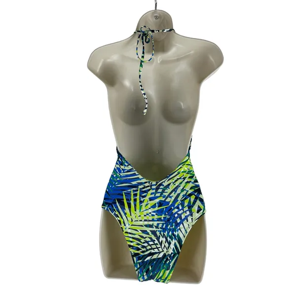 Aerie Tropical Leaf Print Plunge V Neck Lace Up One Piece Swimsuit Size S - Image 7