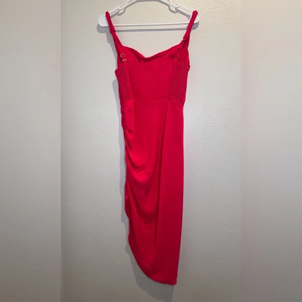 Amanda Uprichard Pink Cowl Neck Ruched‎ Asymmetrical Hem Dress Size S - Image 3