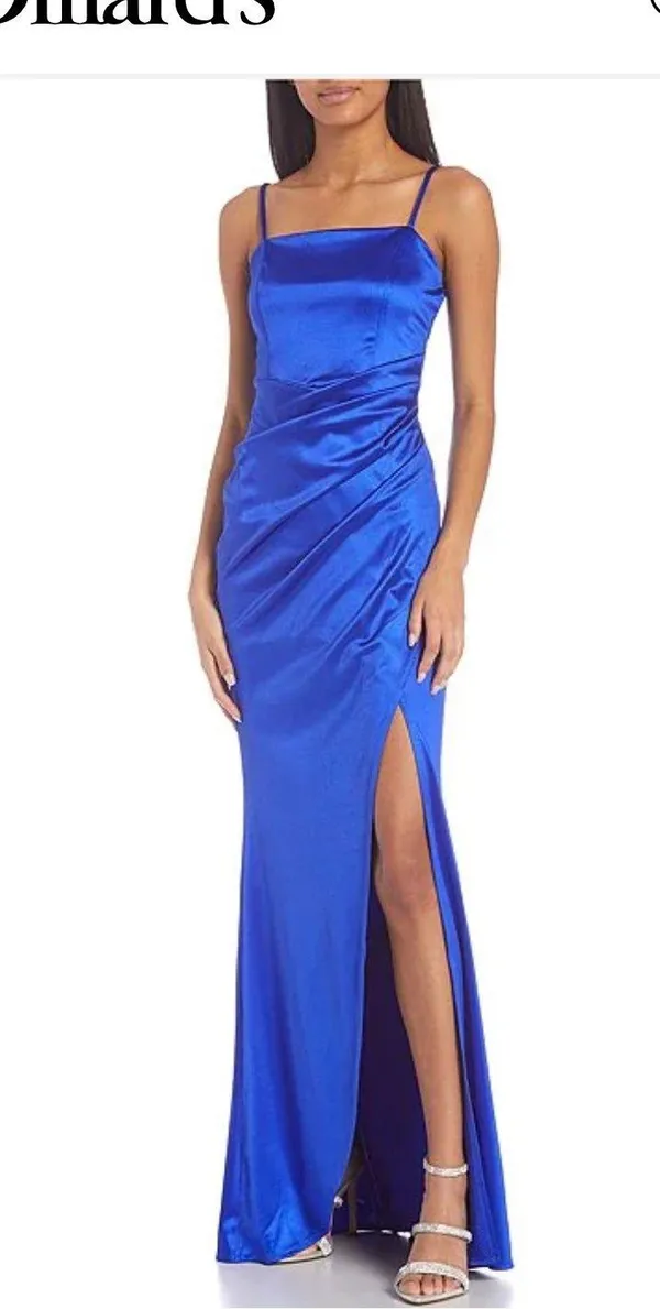 Navy Satin Prom Dress Blue Size 6 - Image 3