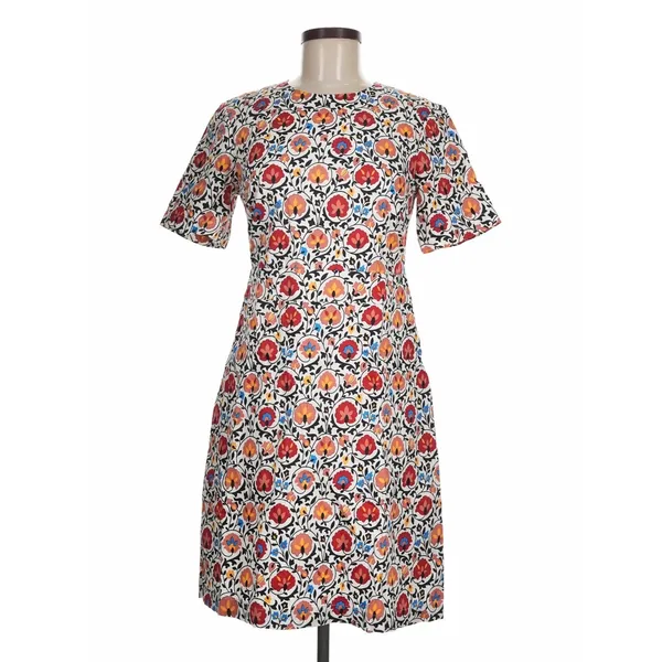 Boden Floral Shift Dress Womens 6L White Red Retro Mod Cotton Enchanted - Image 3