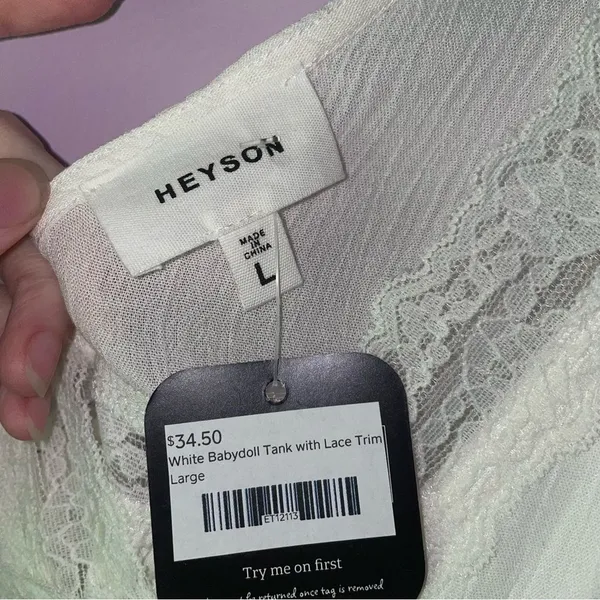 NEW Hayson Size L White Lace Trim Babydoll Tank Top 90s Y2K Cottage Fairy - Image 4