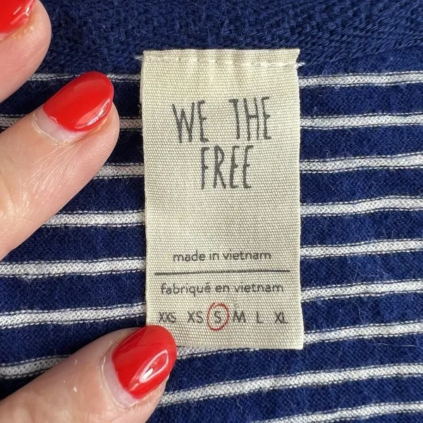 We The Free People S Small Hong Kong Henley Top Navy Striped Raw Hem Boho Beachy - Image 7