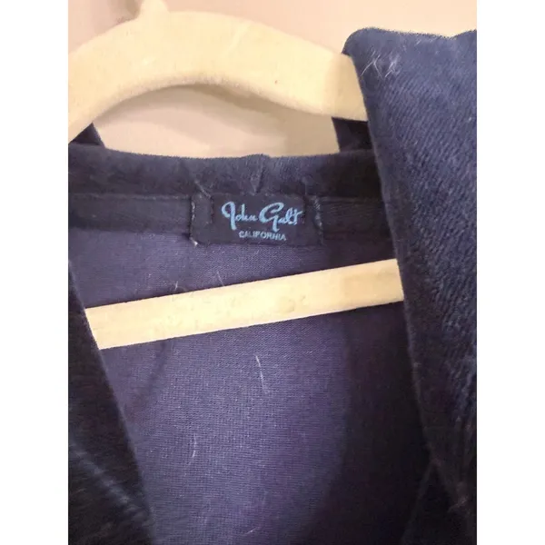 John Galt California Velour‎ Zip Up Hoodie Navy Blue Cropped Sweatshirt - Image 2