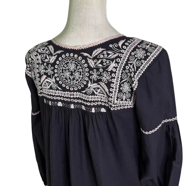 Ulla Johnson Boho Mira Black Pink Cotton Embroidered Tasseled Mini Dress Size 6 - Image 8