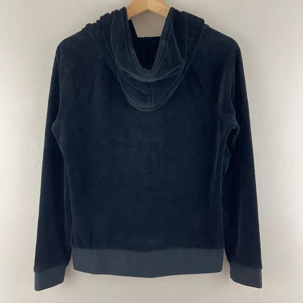 Y2K Black Velvet Velour Hooded Tracksuit Jacket Sweatshirt - Image 7