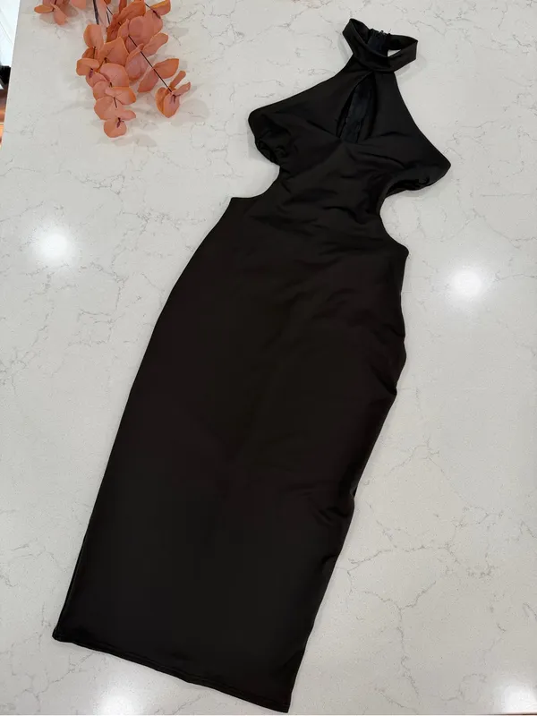 Windsor Black Halter Midi Dress with Cutouts - Image 3