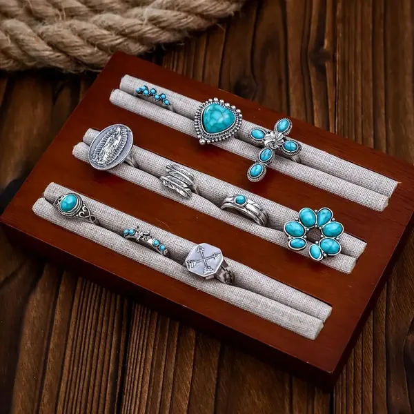 NEW 10pcs Boho Western Stacking Rings – Vintage Cross, Heart, & Floral Set - Image 4
