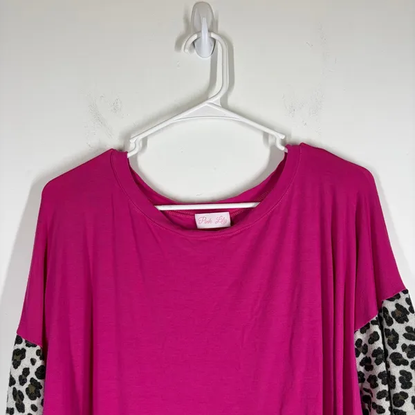 Pink Lily Leopard Sleeve Long Sleeve Top Size Medium - Image 3