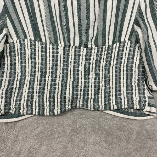 American Eagle Shirt Womens Medium Cropped Green‎ White Stripe Keyhole Smocked - Image 7