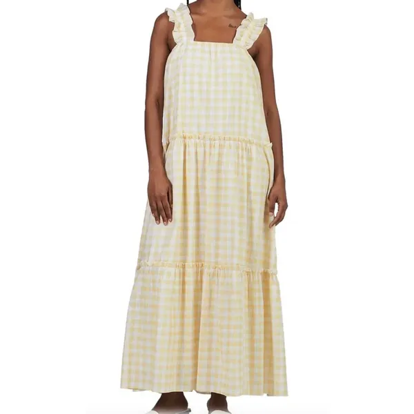 Charlie Holiday Yellow & White Gingham Plaid Lottie Dress Long Maxi Size 6 - Image 10