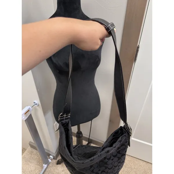Coach Vintage Signature Monogram C Canvas Hobo/Bucket Bag 02' 6076 Black Y2K - Image 5
