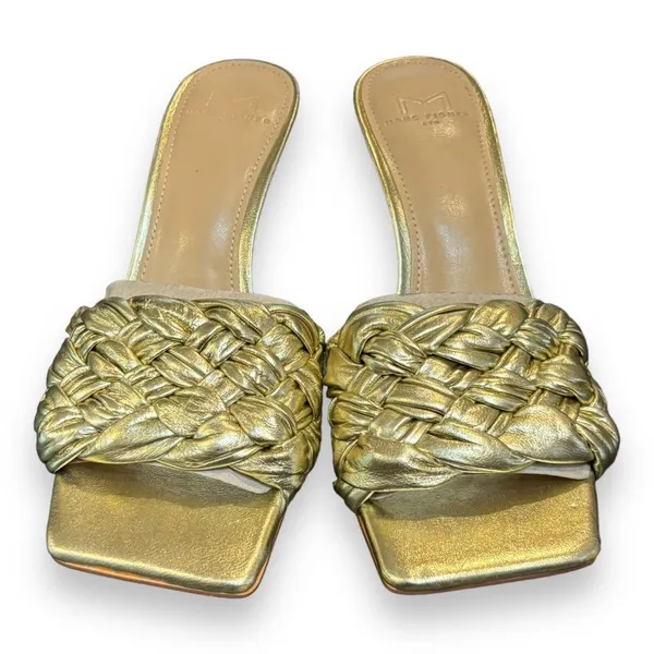 Marc Fisher Women Draya Slide Sandals Heeled Gold‎ Leather Sz 6M - Image 2