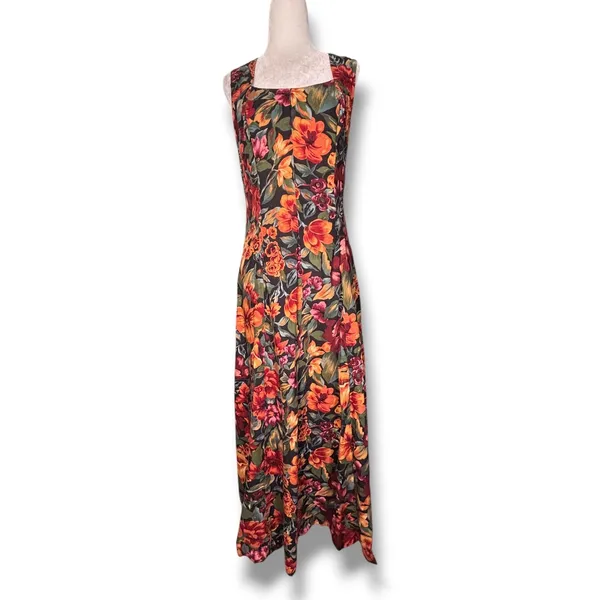 Vintage All That Jazz Dark Floral Black Crossback Maxi Dress Sleeveless Romantic - Image 3