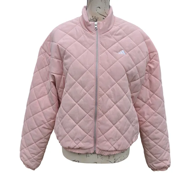 Adidas Womens Quilted Bomber Jacket Pink Full Zip Diamond Quilt IM5566‎ Size M - Image 3