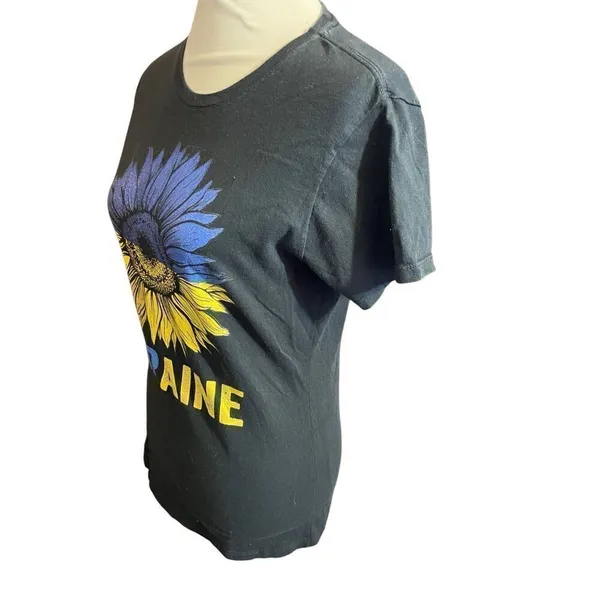 Ukraine Port Authority Women’s Black Short Sleeve 100% Cotton Graphic T-Shirt Si - Image 4