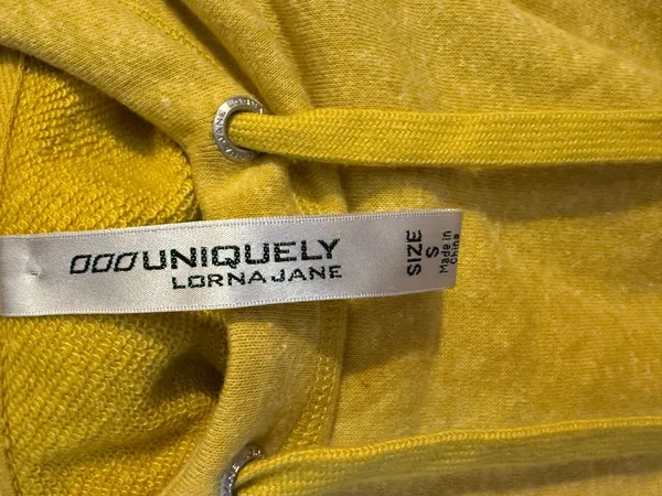 Lorna Jane Acid Yellow Marl Studio Pullover Hoodie Hooded Drawstring Logo Size Small - Image 4